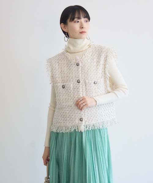 Paradise Picnic（パラダイスピクニック）の「TRANOI.ファンシーツイードジレ（ベスト・レディース・ブラック/アイボリー・FREE）」の9枚目の写真