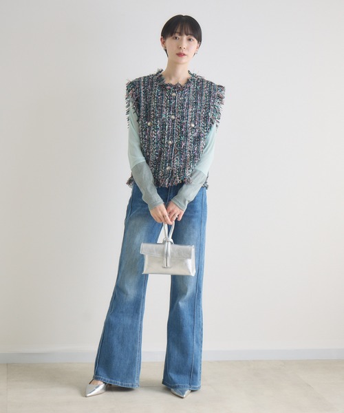 Paradise Picnic（パラダイスピクニック）の「TRANOI.ファンシーツイードジレ（ベスト・レディース・ブラック/アイボリー・FREE）」の13枚目の写真