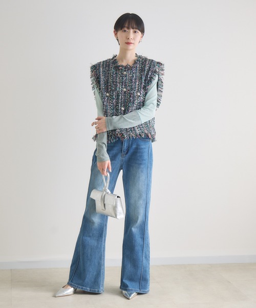 Paradise Picnic（パラダイスピクニック）の「TRANOI.ファンシーツイードジレ（ベスト・レディース・ブラック/アイボリー・FREE）」の14枚目の写真