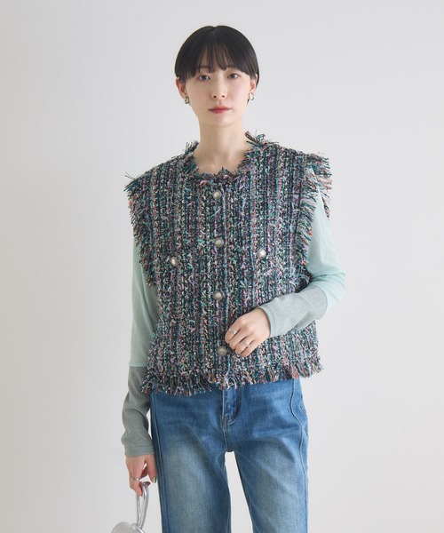 Paradise Picnic（パラダイスピクニック）の「TRANOI.ファンシーツイードジレ（ベスト・レディース・ブラック/アイボリー・FREE）」の15枚目の写真