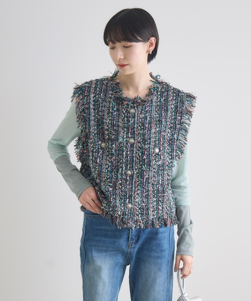 Paradise Picnic（パラダイスピクニック）の「TRANOI.ファンシーツイードジレ（ベスト・レディース・ブラック/アイボリー・FREE）」の16枚目の写真