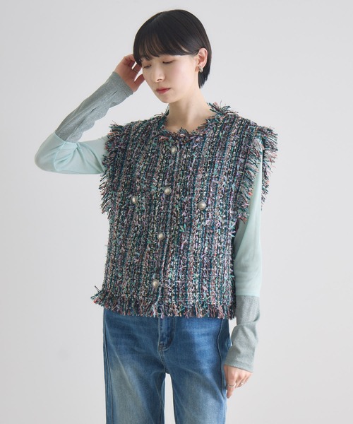 Paradise Picnic（パラダイスピクニック）の「TRANOI.ファンシーツイードジレ（ベスト・レディース・ブラック/アイボリー・FREE）」の18枚目の写真