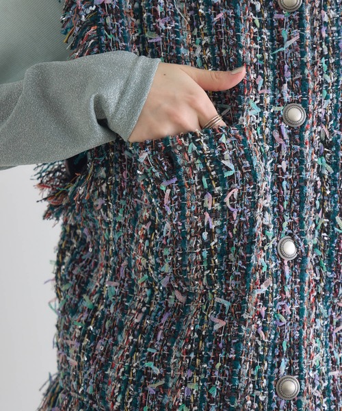 Paradise Picnic（パラダイスピクニック）の「TRANOI.ファンシーツイードジレ（ベスト・レディース・ブラック/アイボリー・FREE）」の4枚目の写真