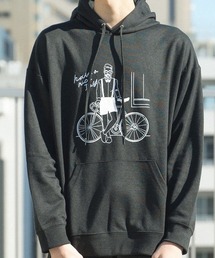 ゆる線画プリントビッグシルエットプルパーカー