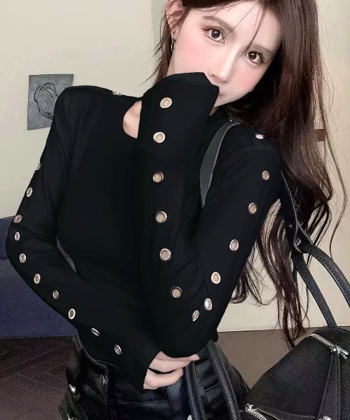 SHEENA(シーナ)の「アイレットスリーブショート丈トップス(Tシャツ/カットソー・レディース・ブラック/ホワイト・M)」の15枚目の写真