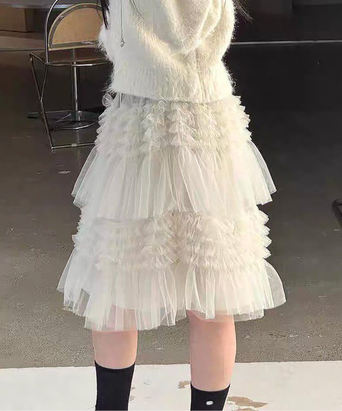 チュールティアード フリンジミディスカート（スカート）｜LUCPY