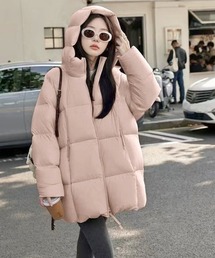 ダウンジャケット/コート（ピンク/桃色系・フードあり）ファッション