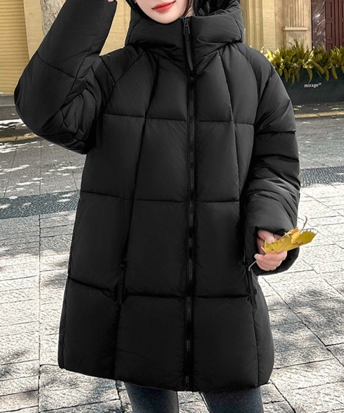 Miniministore(ミニミニストア)の「中綿ダウンコートフード付きダウンブルゾン(ダウンジャケット/コート・レディース・ピンク/アイボリー/ブラック/ダークグレー/ライトグレー・FREE)」の1枚目の写真