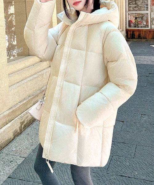 Miniministore(ミニミニストア)の「中綿ダウンコートフード付きダウンブルゾン(ダウンジャケット/コート・レディース・ピンク/アイボリー/ブラック/ダークグレー/ライトグレー・FREE)」の21枚目の写真
