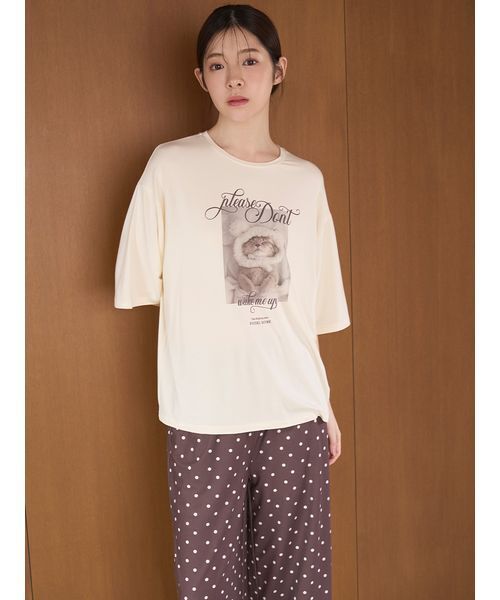 SNIDEL HOME(スナイデルホーム)の「【KOROMO】【接触冷感】カットTシャツ(ルームウェア/パジャマ・レディース・アイボリー/ベージュ/ピンク・F)」の2枚目の写真