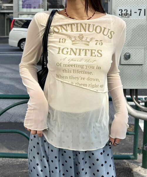 CIAOPANIC（チャオパニック）の「レイヤードデザインメッシュロゴトップス（Tシャツ/カットソー・レディース・オフホワイト/レッド/ブラウン・ONE SIZE）」の19枚目の写真