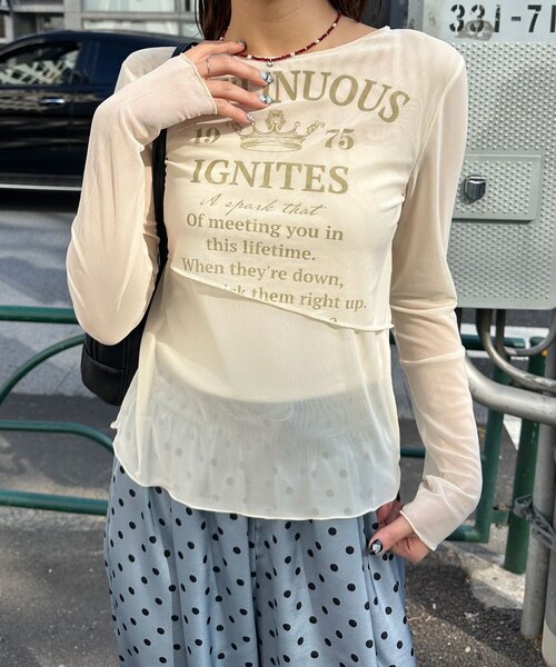 CIAOPANIC（チャオパニック）の「レイヤードデザインメッシュロゴトップス（Tシャツ/カットソー・レディース・オフホワイト/レッド/ブラウン・ONE SIZE）」の20枚目の写真