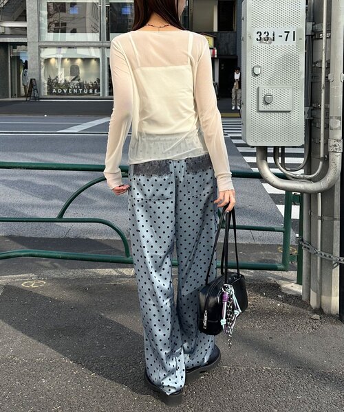 CIAOPANIC（チャオパニック）の「レイヤードデザインメッシュロゴトップス（Tシャツ/カットソー・レディース・オフホワイト/レッド/ブラウン・ONE SIZE）」の4枚目の写真