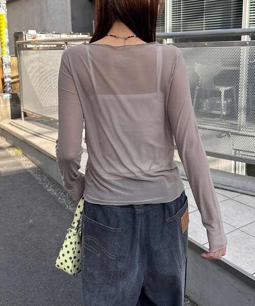 CIAOPANIC（チャオパニック）の「レイヤードデザインメッシュロゴトップス（Tシャツ/カットソー・レディース・オフホワイト/レッド/ブラウン・ONE SIZE）」の6枚目の写真