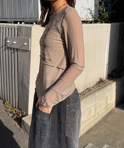 CIAOPANIC（チャオパニック）の「レイヤードデザインメッシュロゴトップス（Tシャツ/カットソー・レディース・オフホワイト/レッド/ブラウン・ONE SIZE）」の8枚目の写真