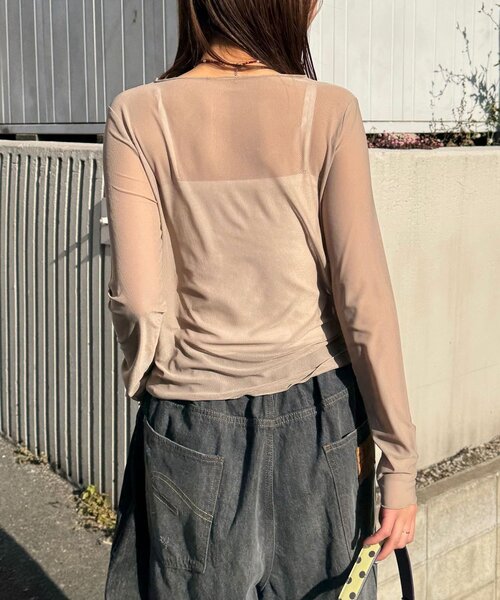 CIAOPANIC（チャオパニック）の「レイヤードデザインメッシュロゴトップス（Tシャツ/カットソー・レディース・オフホワイト/レッド/ブラウン・ONE SIZE）」の9枚目の写真