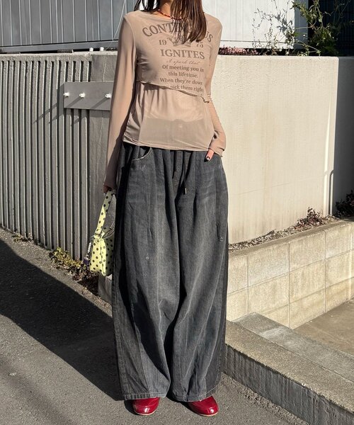 CIAOPANIC（チャオパニック）の「レイヤードデザインメッシュロゴトップス（Tシャツ/カットソー・レディース・オフホワイト/レッド/ブラウン・ONE SIZE）」の10枚目の写真