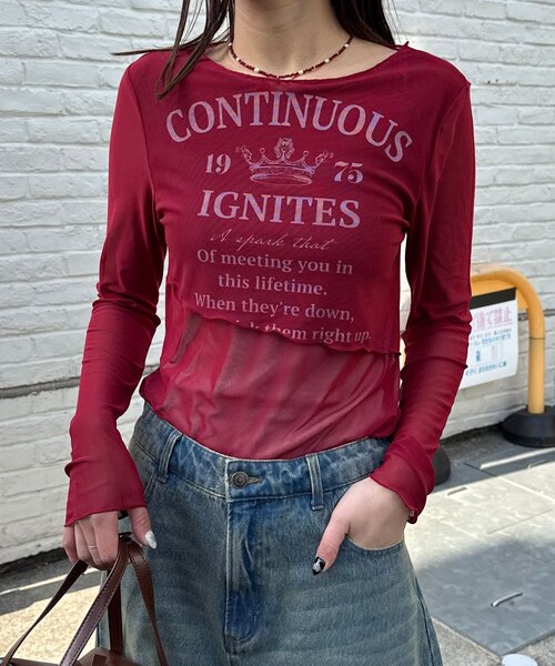 CIAOPANIC（チャオパニック）の「レイヤードデザインメッシュロゴトップス（Tシャツ/カットソー・レディース・オフホワイト/レッド/ブラウン・ONE SIZE）」の13枚目の写真