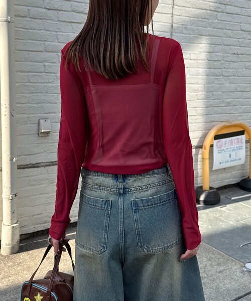 CIAOPANIC（チャオパニック）の「レイヤードデザインメッシュロゴトップス（Tシャツ/カットソー・レディース・オフホワイト/レッド/ブラウン・ONE SIZE）」の15枚目の写真