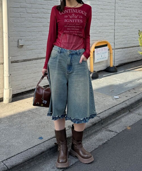 CIAOPANIC（チャオパニック）の「レイヤードデザインメッシュロゴトップス（Tシャツ/カットソー・レディース・オフホワイト/レッド/ブラウン・ONE SIZE）」の16枚目の写真