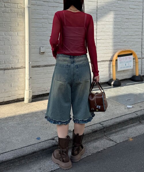 CIAOPANIC（チャオパニック）の「レイヤードデザインメッシュロゴトップス（Tシャツ/カットソー・レディース・オフホワイト/レッド/ブラウン・ONE SIZE）」の17枚目の写真