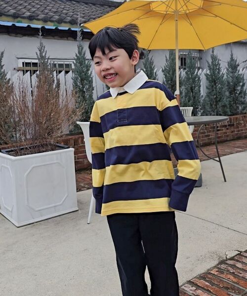 MUSINSA STANDARD KIDS（ムシンサスタンダードキッズ）の「ストライプラグビーシャツ[ネイビー/イエロー]（ポロシャツ・レディース・その他・110/120/130/140/150/160）」の3枚目の写真