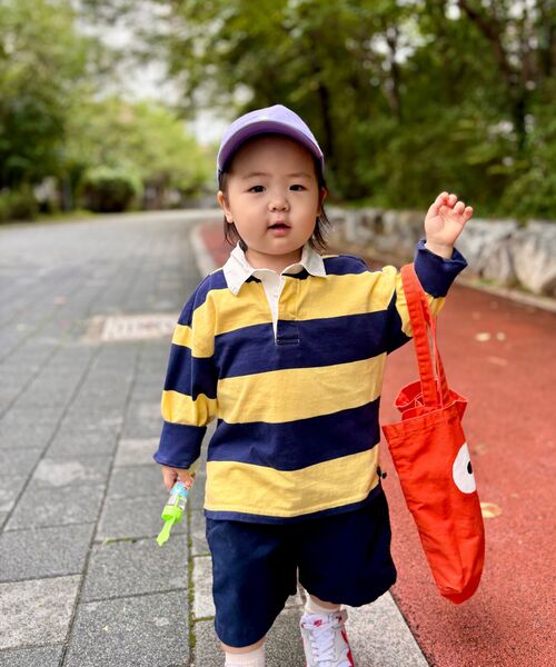 MUSINSA STANDARD KIDS（ムシンサスタンダードキッズ）の「ストライプラグビーシャツ[ネイビー/イエロー]（ポロシャツ・レディース・その他・110/120/130/140/150/160）」の4枚目の写真