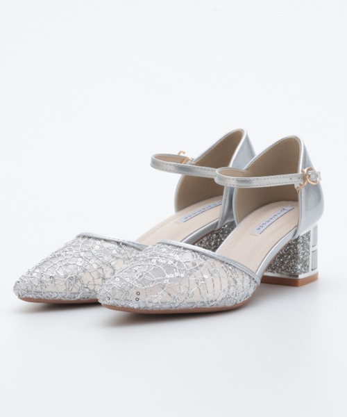 Cupid Heart（キューピッドハート）の「【Cupid Heart】結婚式用！レース×スパンコール　チャンキーヒールパンプス（パンプス・レディース・ブラック/ベージュ/シルバー・MEDIUM/LARGE/SMALL）」の3枚目の写真