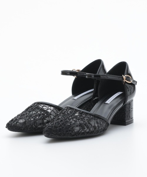 Cupid Heart（キューピッドハート）の「【Cupid Heart】結婚式用！レース×スパンコール　チャンキーヒールパンプス（パンプス・レディース・ブラック/ベージュ/シルバー・MEDIUM/LARGE/SMALL）」の2枚目の写真