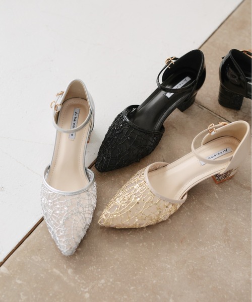 Cupid Heart（キューピッドハート）の「【Cupid Heart】結婚式用！レース×スパンコール　チャンキーヒールパンプス（パンプス・レディース・ブラック/ベージュ/シルバー・MEDIUM/LARGE/SMALL）」の17枚目の写真