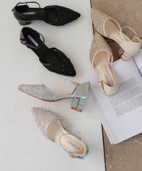 Cupid Heart（キューピッドハート）の「【Cupid Heart】結婚式用！レース×スパンコール　チャンキーヒールパンプス（パンプス・レディース・ブラック/ベージュ/シルバー・MEDIUM/LARGE/SMALL）」の5枚目の写真