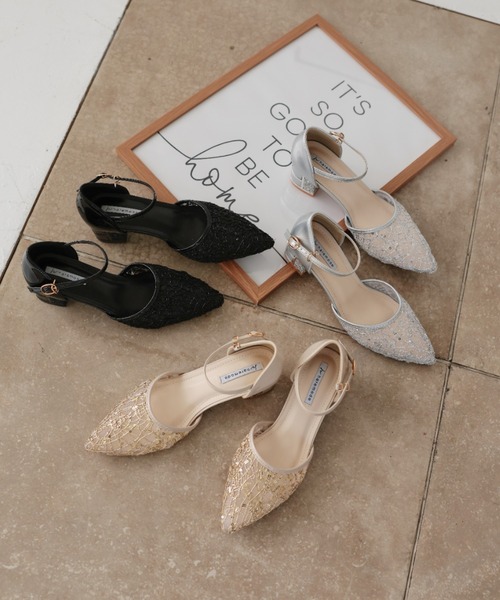 Cupid Heart（キューピッドハート）の「【Cupid Heart】結婚式用！レース×スパンコール　チャンキーヒールパンプス（パンプス・レディース・ブラック/ベージュ/シルバー・MEDIUM/LARGE/SMALL）」の4枚目の写真