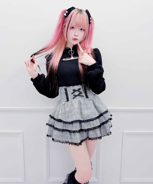 MA*RS(アメーバーマーズ)の「パールリボンフリルスカパン(スカート・レディース・グレー/ピンク/ブラック/ブラック×ホワイト・FREE)」の6枚目の写真