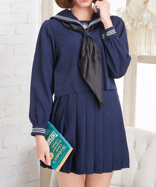 セーラー服長袖セット セール】【制服コスプレ3点セット】双葉学院・鎌倉セーラー服 長袖