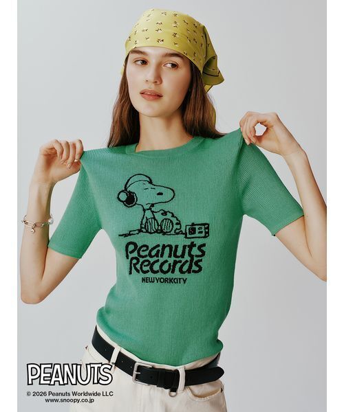 Mila Owen（ミラオーウェン）の「【PEANUTS RECORDS】スヌーピージャガードリブニット（ニット/セーター・レディース・グリーン/アイボリー/ピンク・0/1）」の2枚目の写真