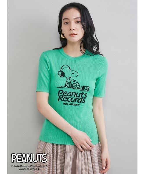Mila Owen（ミラオーウェン）の「【PEANUTS RECORDS】スヌーピージャガードリブニット（ニット/セーター・レディース・グリーン/アイボリー/ピンク・0/1）」の5枚目の写真