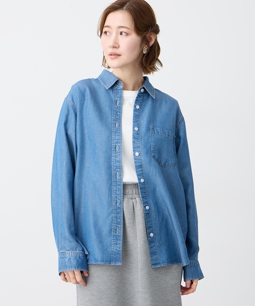 Petit Honfleur（プチオンフルール）の「テンセルデニムシャツ（シャツ/ブラウス・レディース・サックスブルー/ブルー・9号/11号/13号）」の4枚目の写真