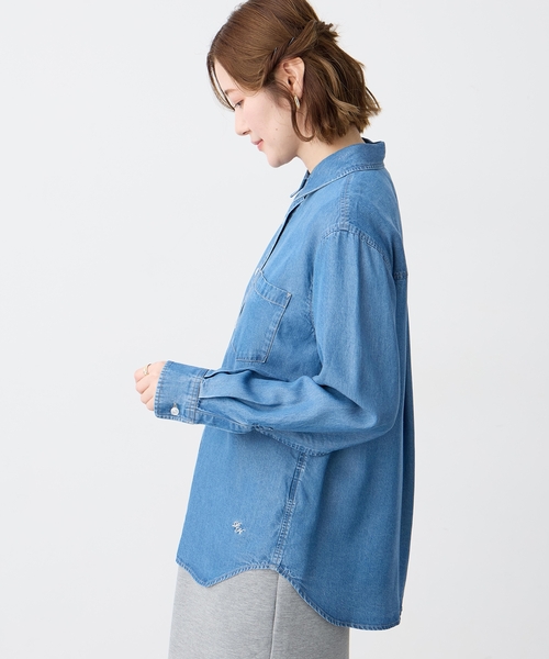 Petit Honfleur（プチオンフルール）の「テンセルデニムシャツ（シャツ/ブラウス・レディース・サックスブルー/ブルー・9号/11号/13号）」の6枚目の写真