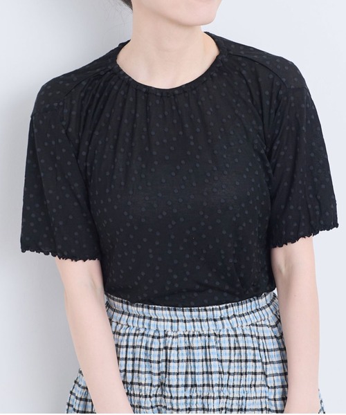 l'atelier du savon(アトリエドサボン)の「_すけすけドット五分袖Tシャツ(Tシャツ/カットソー・レディース・アイボリー/ブラック・FREE)」の2枚目の写真
