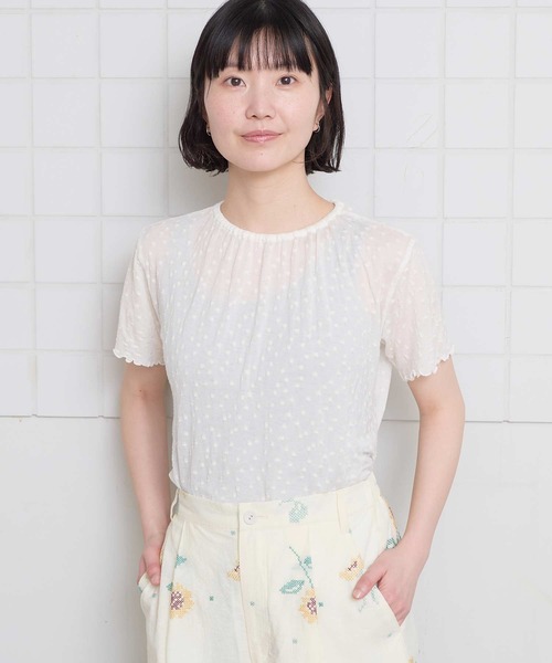 l'atelier du savon（アトリエドサボン）の「すけすけドット五分袖Tシャツ（Tシャツ/カットソー・レディース・アイボリー・FREE）」の3枚目の写真