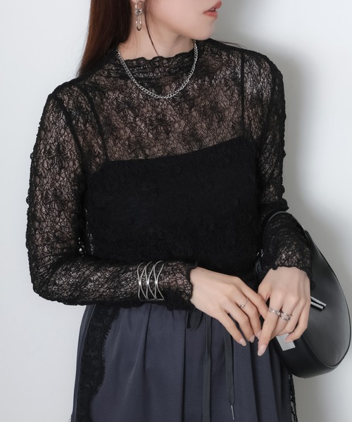 Riberry(リベリー)の「プチハイネックレーストップス(Tシャツ/カットソー・レディース・ブラック/サックスブルー/アイボリー・MEDIUM)」の1枚目の写真