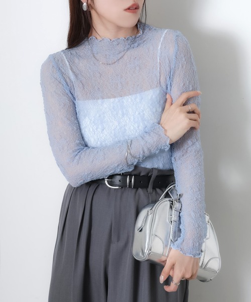 Riberry(リベリー)の「プチハイネックレーストップス(Tシャツ/カットソー・レディース・ブラック/サックスブルー/アイボリー・MEDIUM)」の5枚目の写真