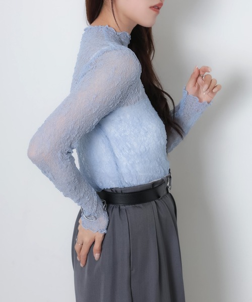 Riberry(リベリー)の「プチハイネックレーストップス(Tシャツ/カットソー・レディース・ブラック/サックスブルー/アイボリー・MEDIUM)」の6枚目の写真