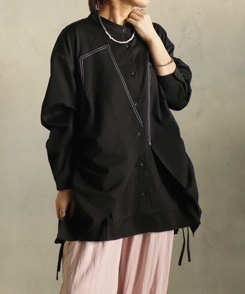 BIZ CREEK(ビズクリーク)の「ステッチミックスロングシャツ(シャツ/ブラウス・レディース・ブラック/サックスブルー/ホワイト・FREE)」の10枚目の写真