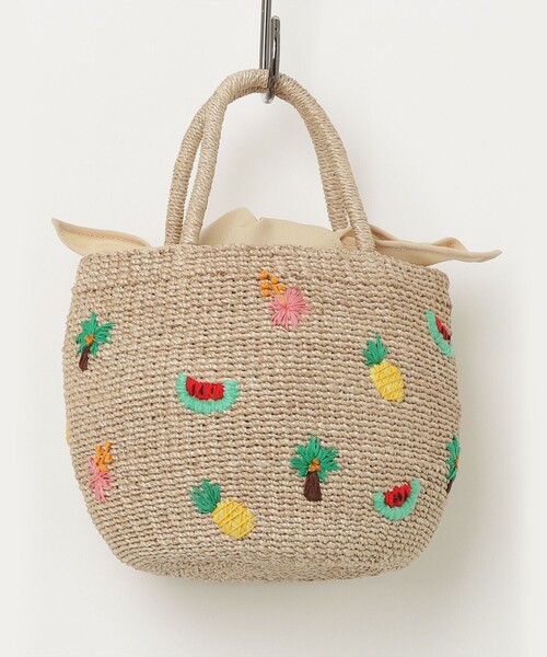 fredy emue（フレディエミュ）の「【BAGMATI/バグマティ】モチーフ刺繍ラウンドアバカバッグ（かごバッグ・レディース・ブラウン/ベージュ・FREE）」の6枚目の写真