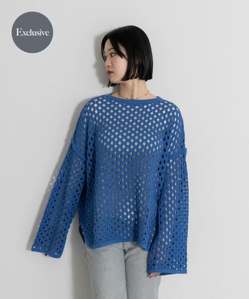THE GOODLAND MARKET(ザグッドランドマーケット)の「『別注』MIDIUMISOLID×THE GOODLAND MARKET LACE KNIT PO(ニット/セーター・レディース・ブルー/ホワイト/オレンジ・FREE)」の3枚目の写真