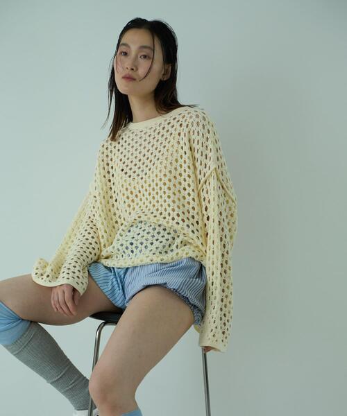 THE GOODLAND MARKET(ザグッドランドマーケット)の「『別注』MIDIUMISOLID×THE GOODLAND MARKET LACE KNIT PO(ニット/セーター・レディース・ブルー/ホワイト/オレンジ・FREE)」の4枚目の写真