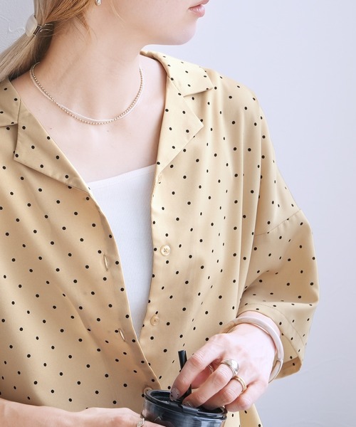 reca(レカ)の「とろみ開襟ドットシャツ(シャツ/ブラウス・レディース・ブラック/ベージュ/グレー・M)」の14枚目の写真