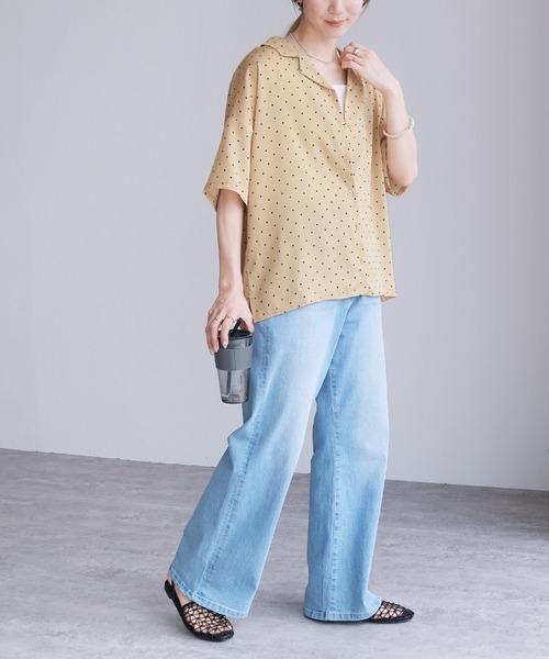 reca(レカ)の「とろみ開襟ドットシャツ(シャツ/ブラウス・レディース・ブラック/ベージュ/グレー・M)」の15枚目の写真
