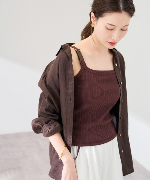 FRAMeWORK（フレームワーク）の「JANE SMITH/ジェーンスミス cotton eyelet rib up down cam（タンクトップ・レディース・ブラウン/チャコールグレー・FREE）」の2枚目の写真